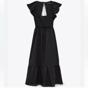 Zara Cotton Smocked Summer Dress Eyelet Black Low Open Back Medium